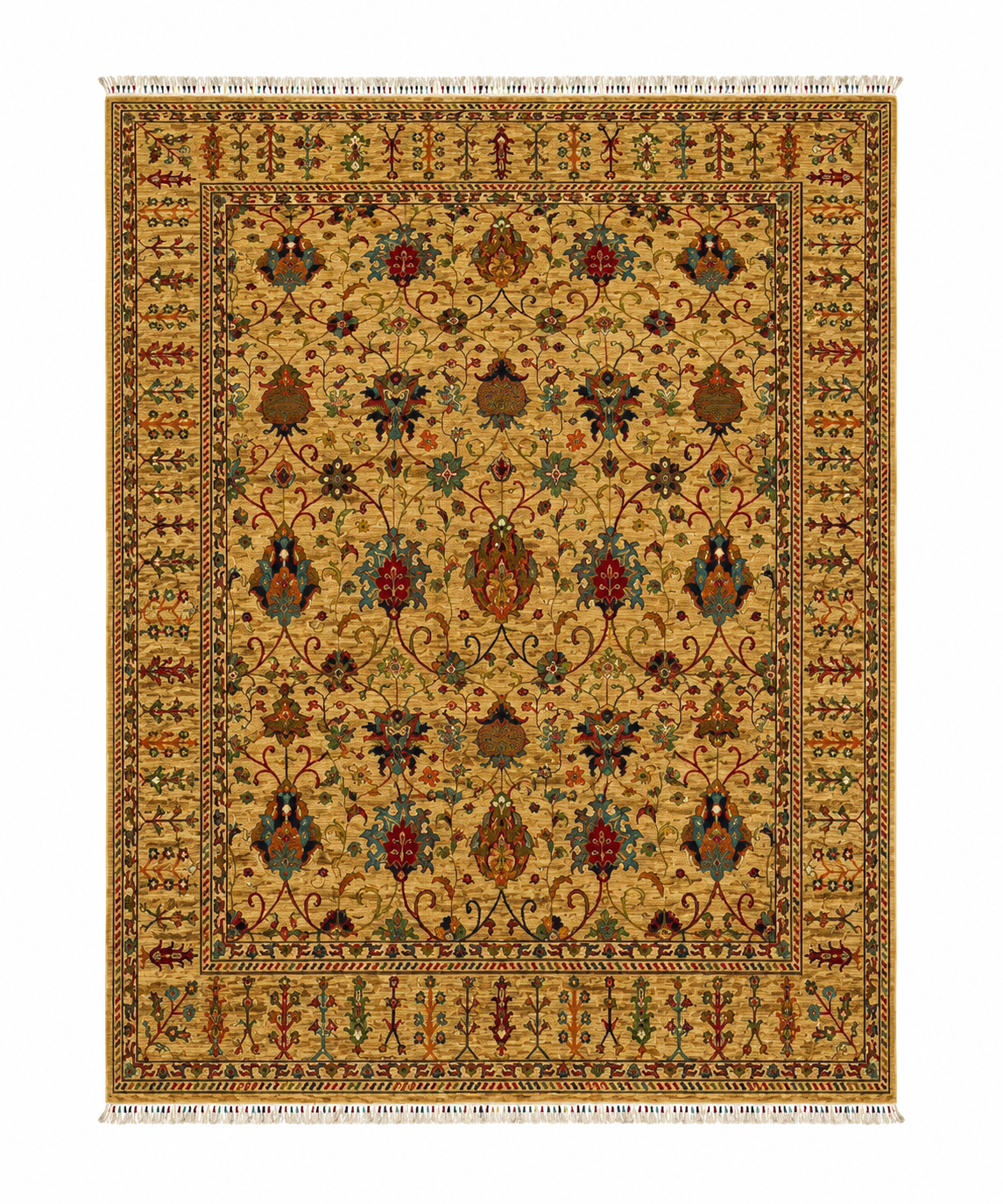 Ornate Khotan Gilt Trellis Medallion Area Rug