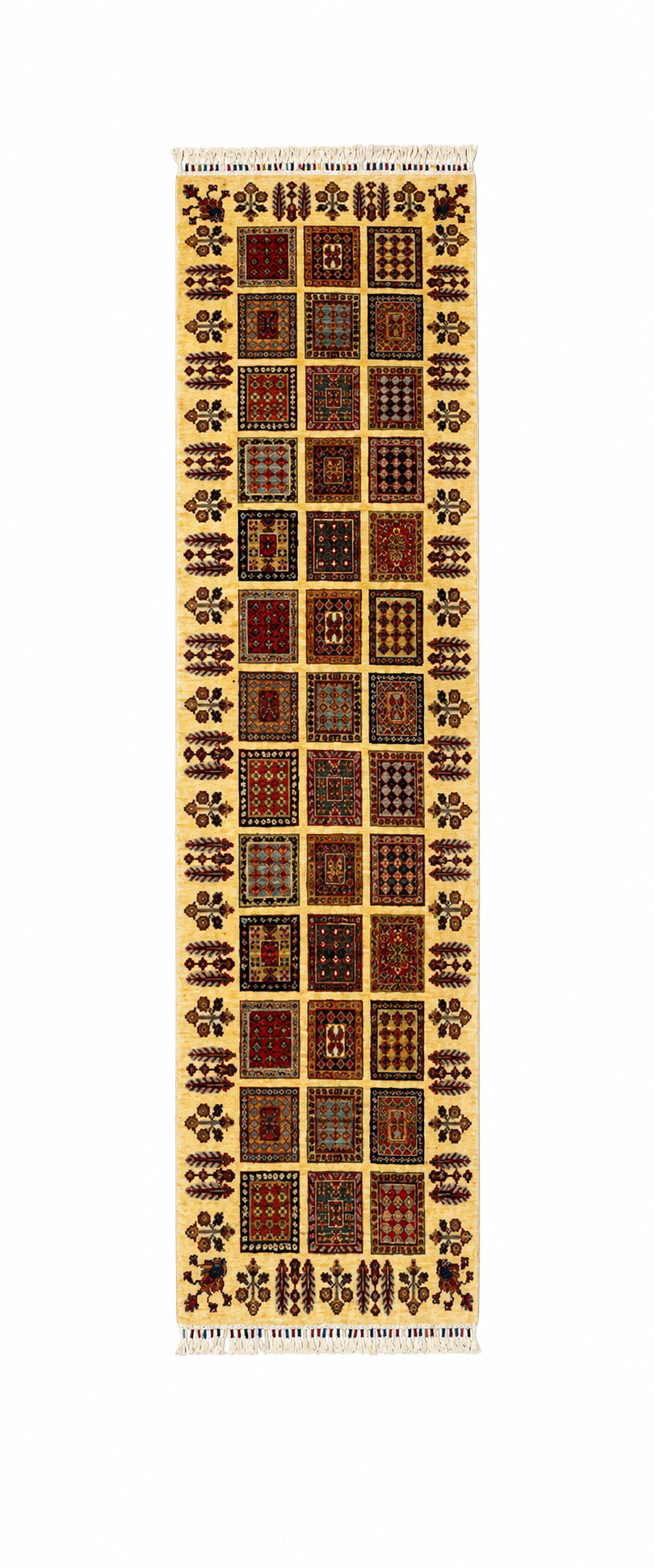 Kurdish-Style Sunlit Compartmental Garden Runner Rug