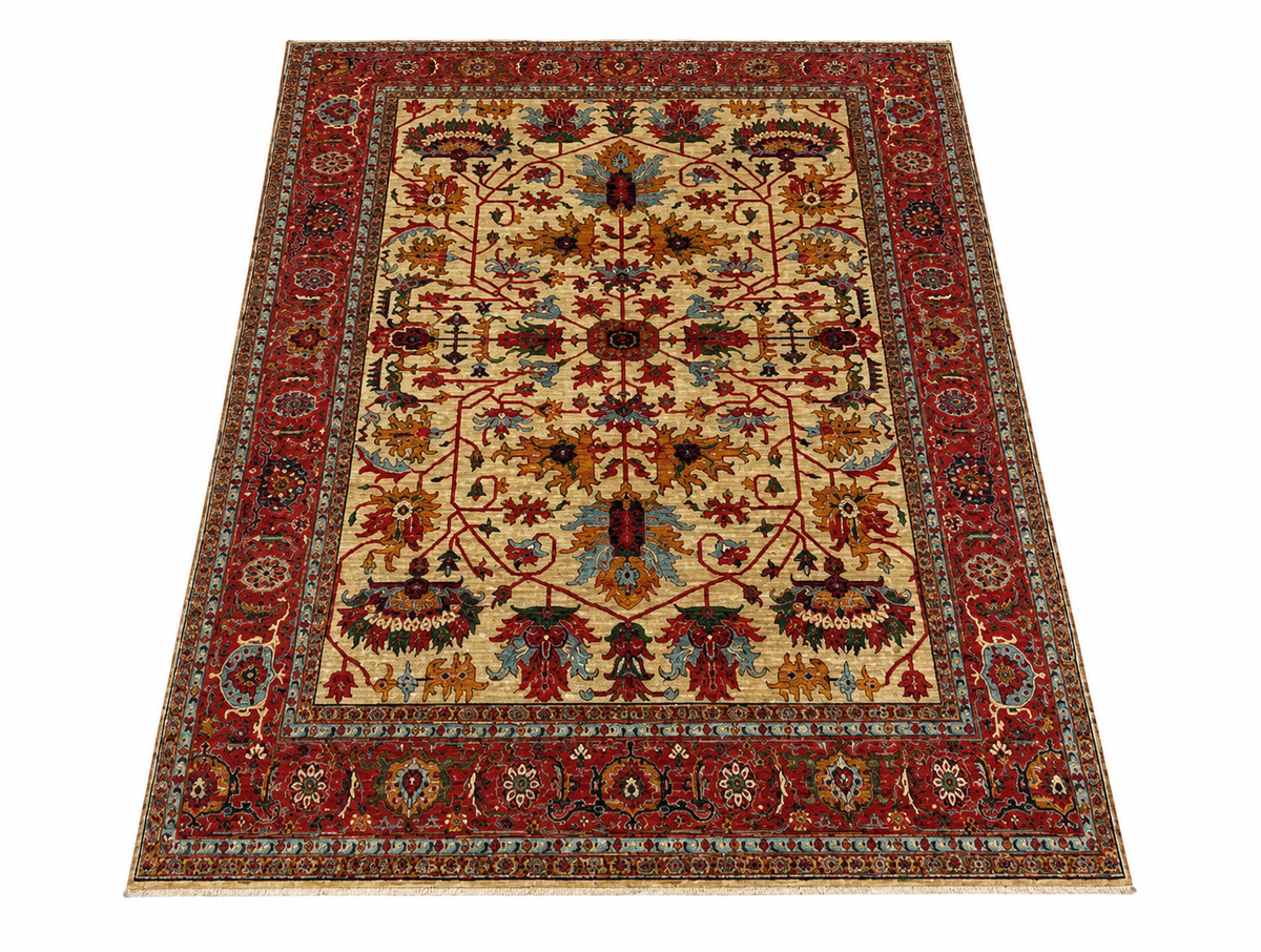 Herati Floral Medallion Hand-Knotted Area Rug