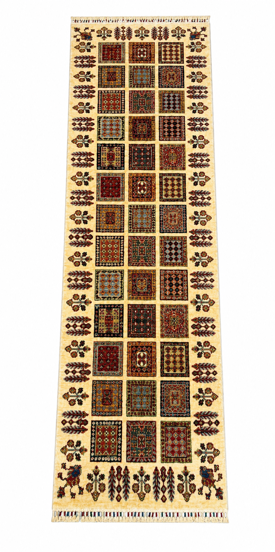 Kurdish-Style Sunlit Compartmental Garden Runner Rug