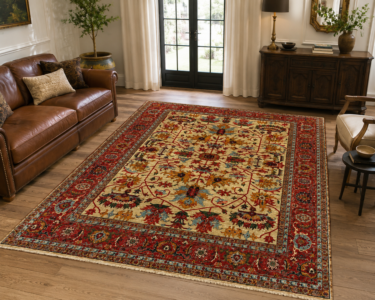 Herati Floral Medallion Hand-Knotted Area Rug