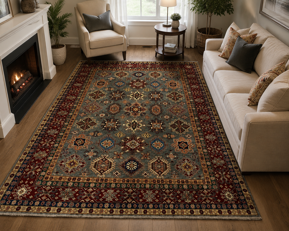 Diamond Slate Garden Geometric Medallion Area Rug