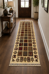 Kurdish-Style Sunlit Compartmental Garden Runner Rug
