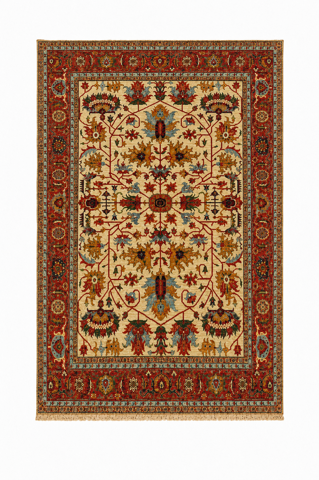 Herati Floral Medallion Hand-Knotted Area Rug