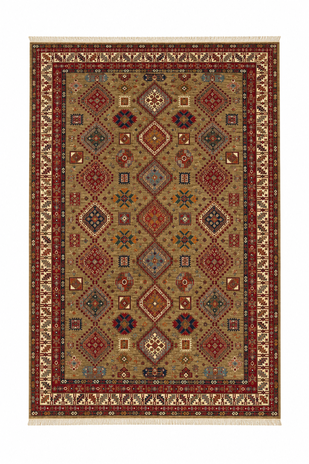 Shirvan Caucasian Tribal Lattice Wool Area Rug