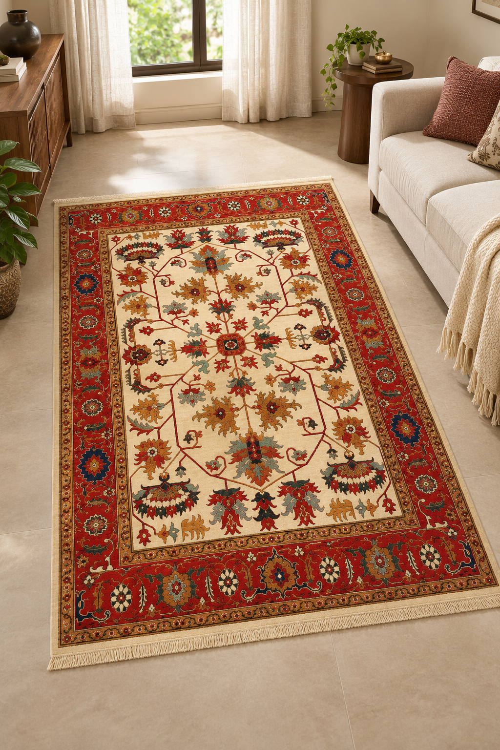 Ziegler Afghan Floral Vine Lattice Area Rug