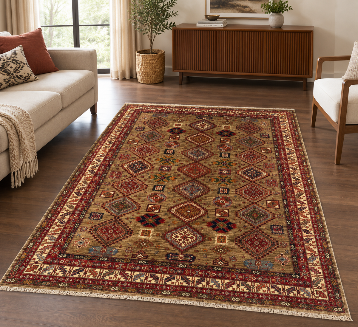 Shirvan Caucasian Tribal Lattice Wool Area Rug