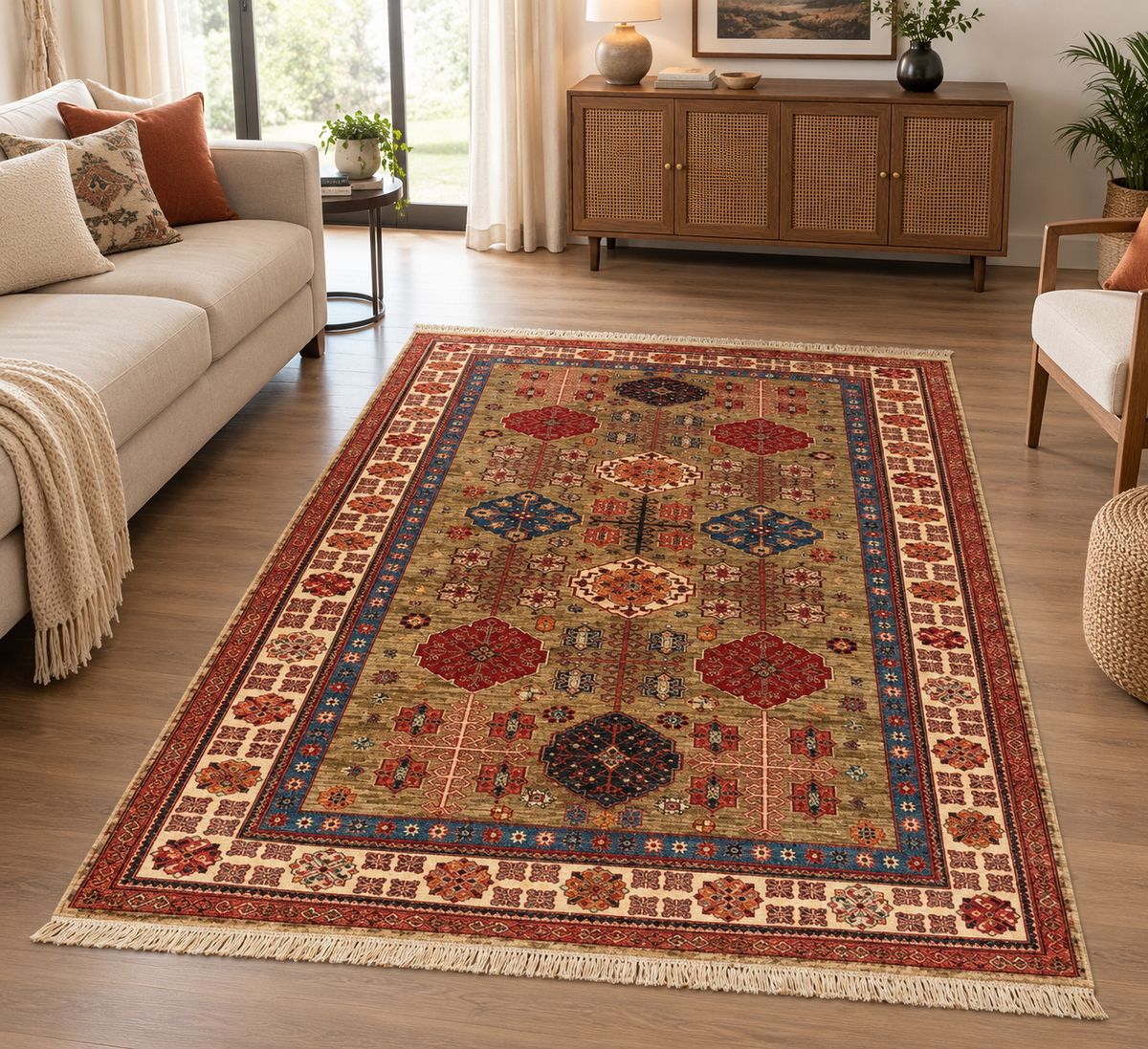 Khorasan Hexagonal Medallion Wool Area Rug