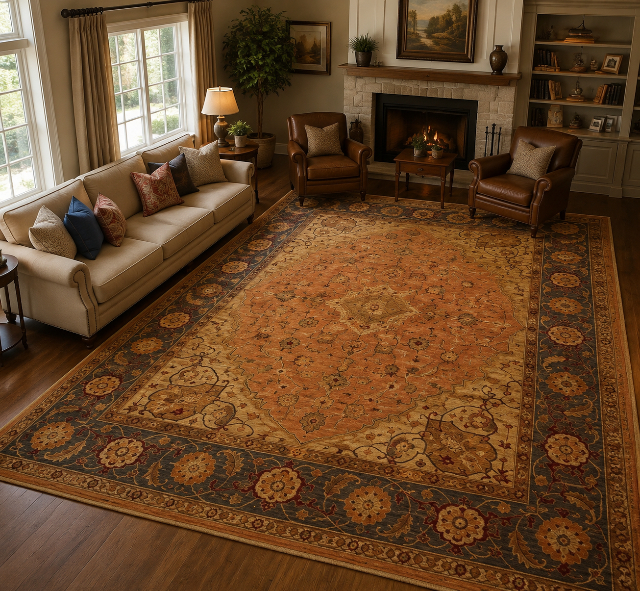 Vintage Oriental Floral Heriz Area Rug