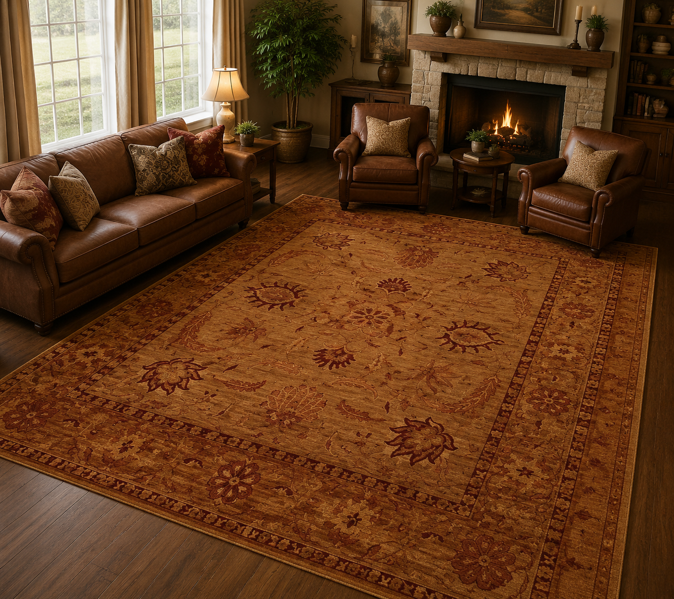 Persian Style Sultanabad Lotus Palmette Area Rug