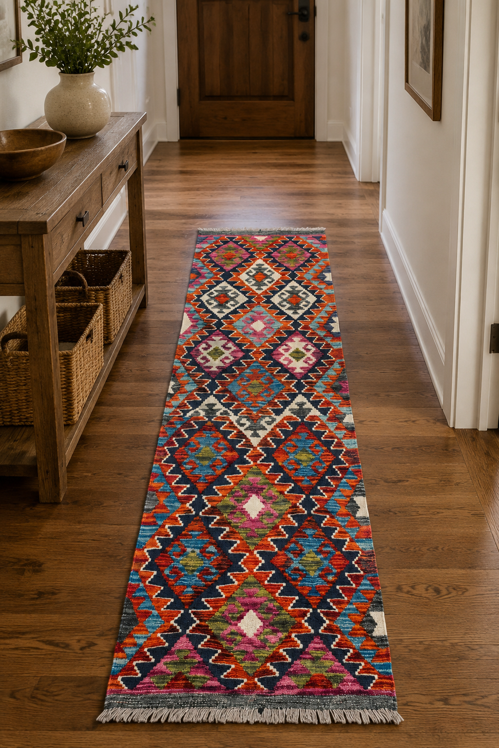 Geometric Lozenge Medallion Kilim Runner