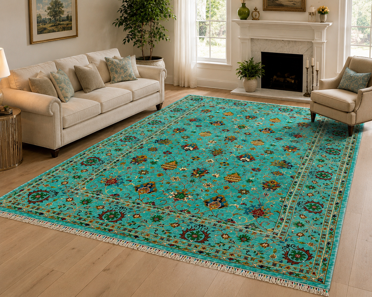 Teal Splendor Persian Oushak Medallion Rug