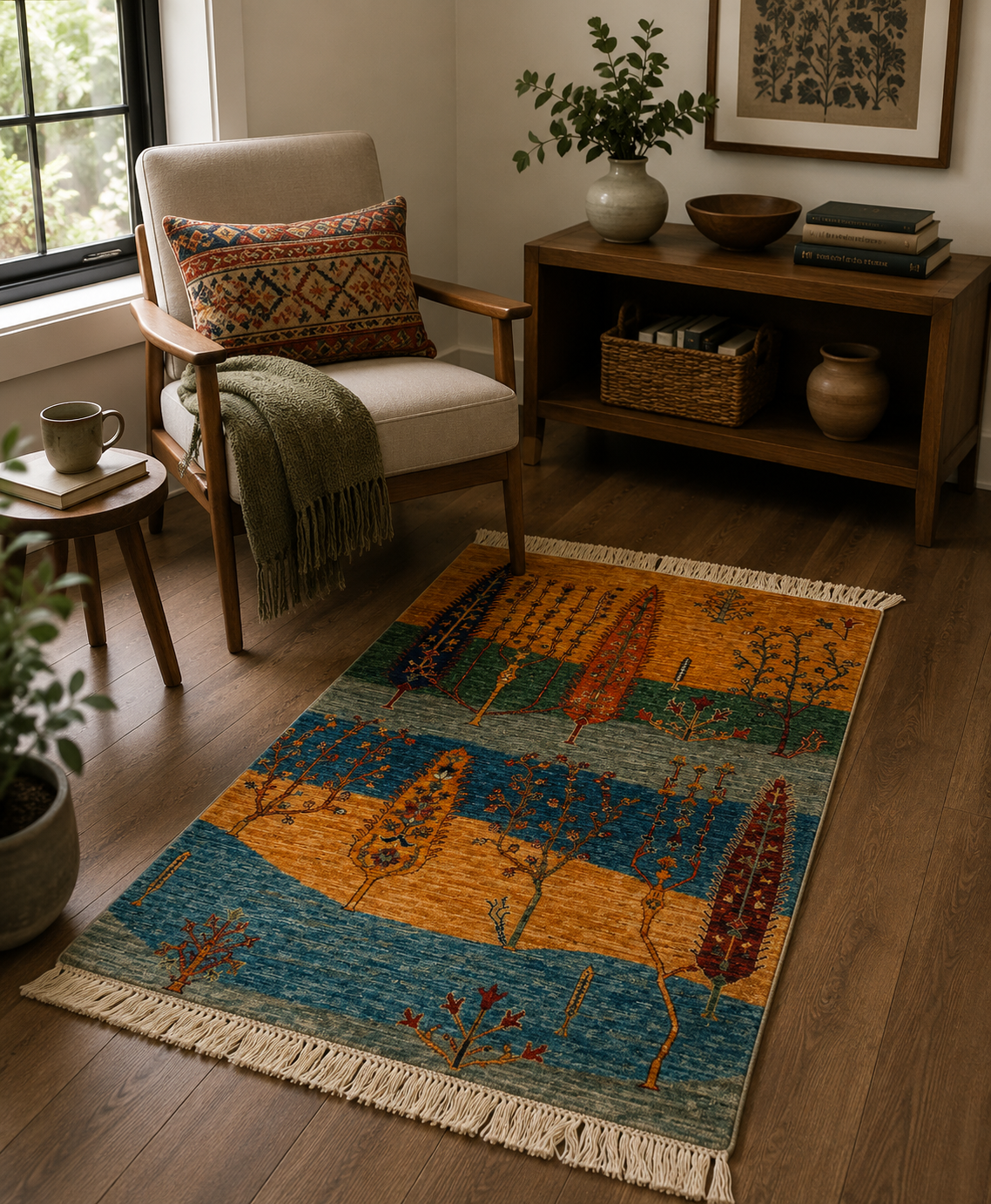 Earthy Terracotta & Ocean Blue Life Tree Rug