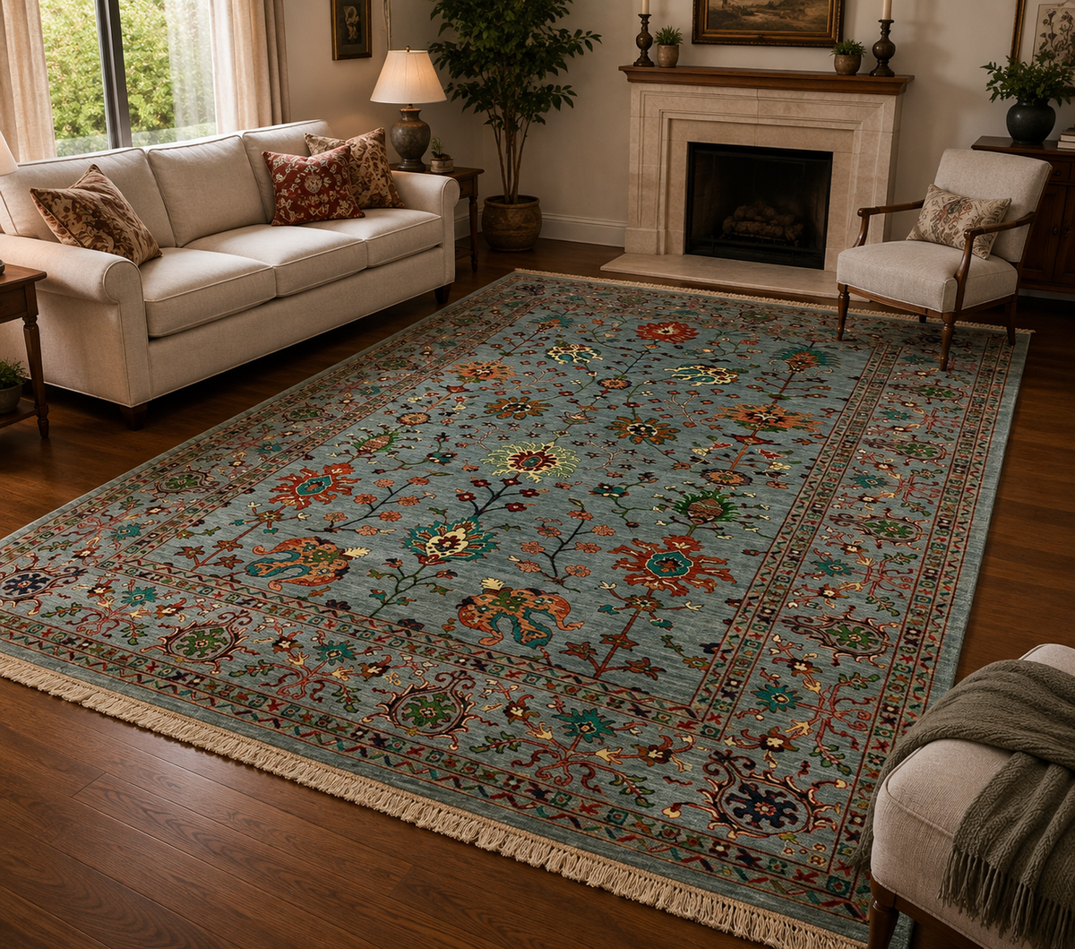 Soft Seafoam Whispering Garden Area Rug