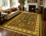 Olive & Rust Geometric Caucasian-Style Oriental Rug