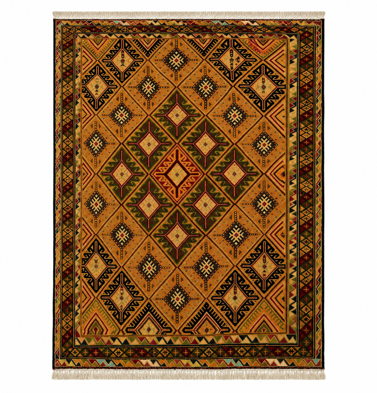 Antique Ochre Tribal Geometric Handmade Mat