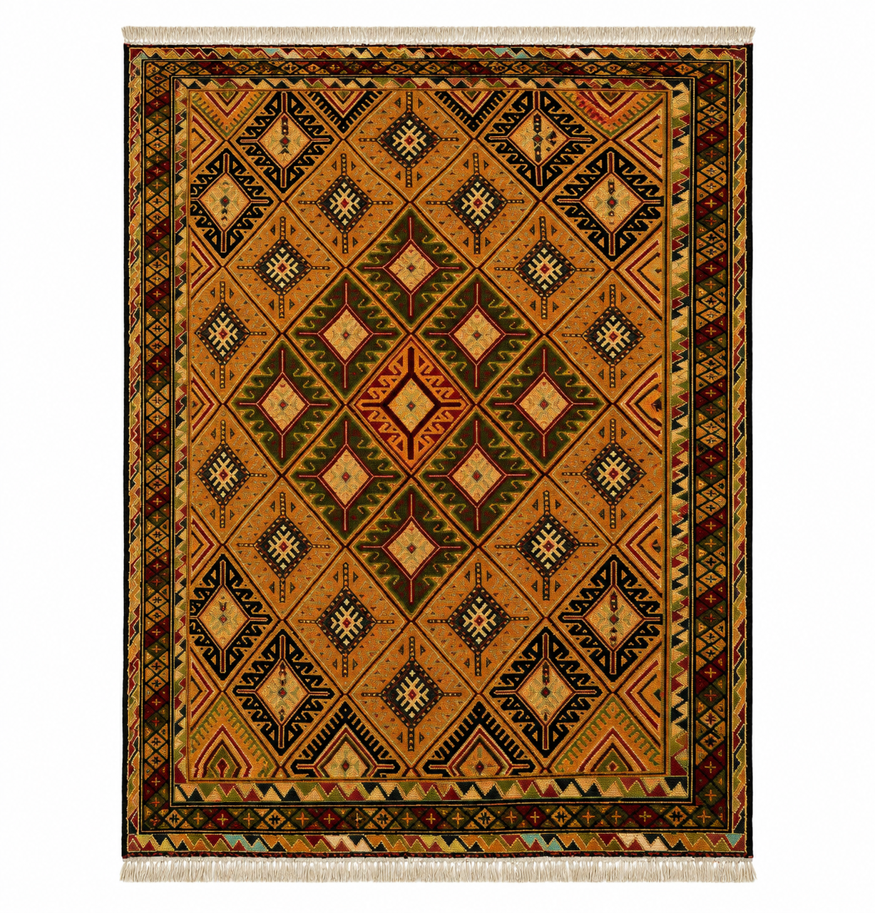 Antique Ochre Tribal Geometric Handmade Mat