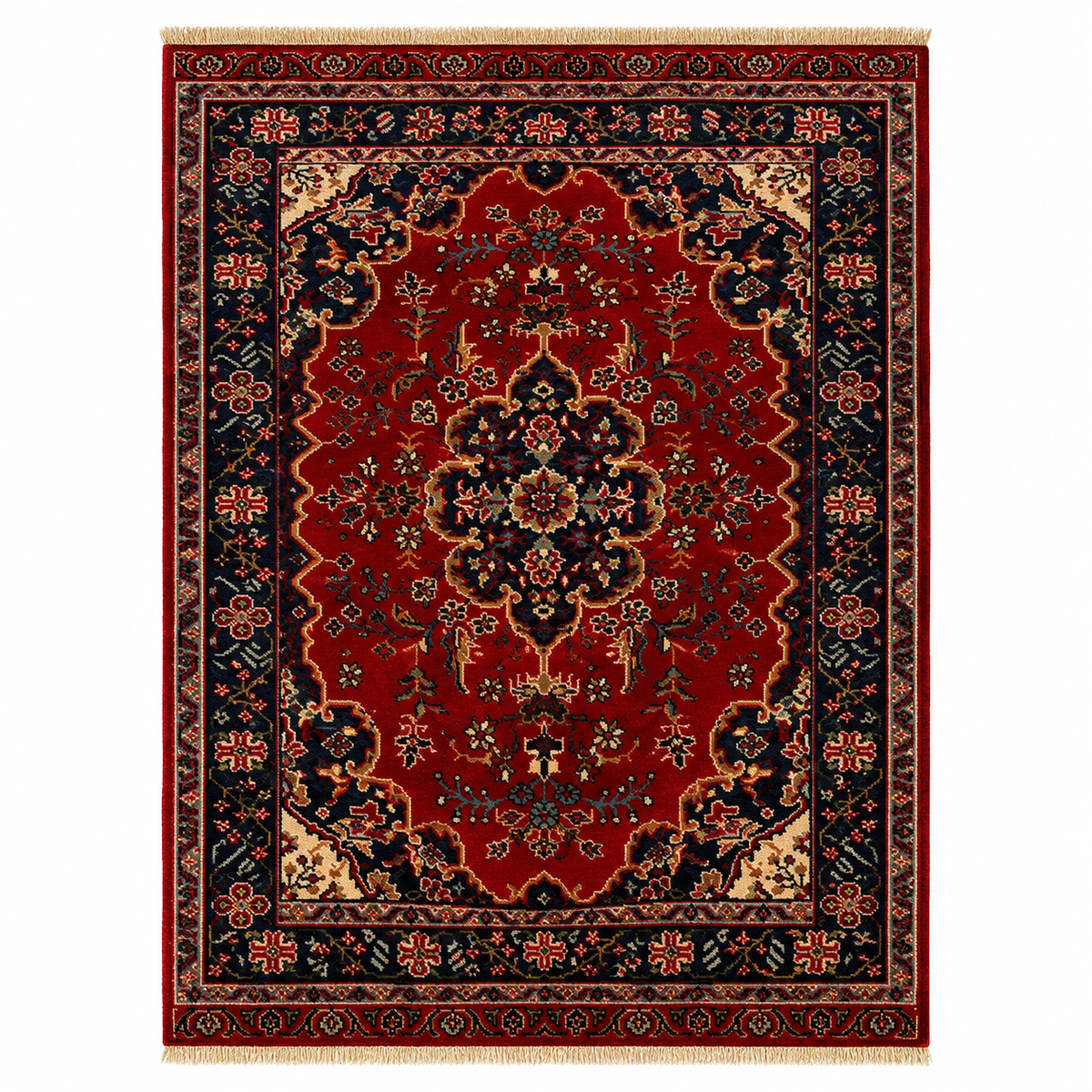 Persian Heriz Style Crimson Center Medallion Mat