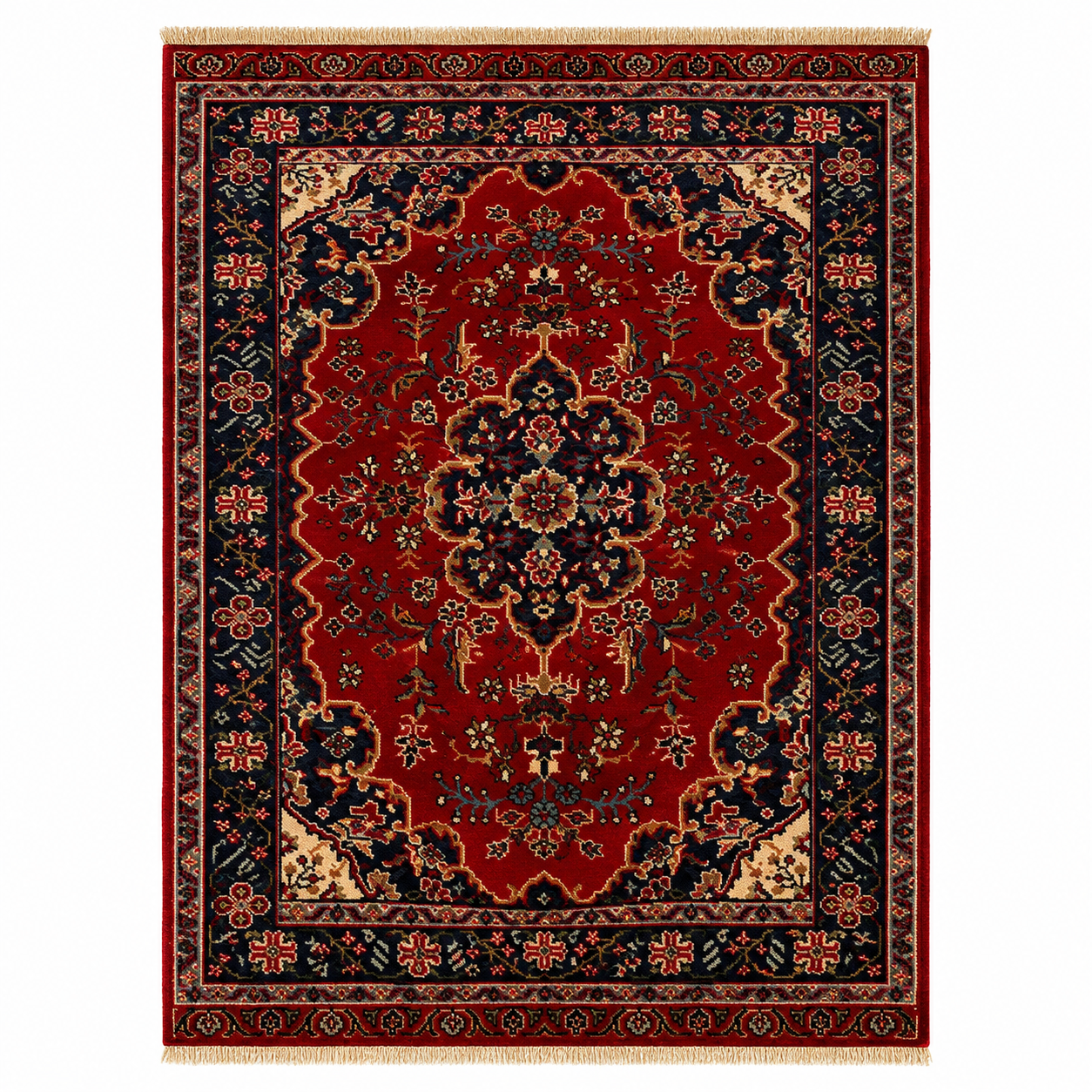 Persian Heriz Style Crimson Center Medallion Mat