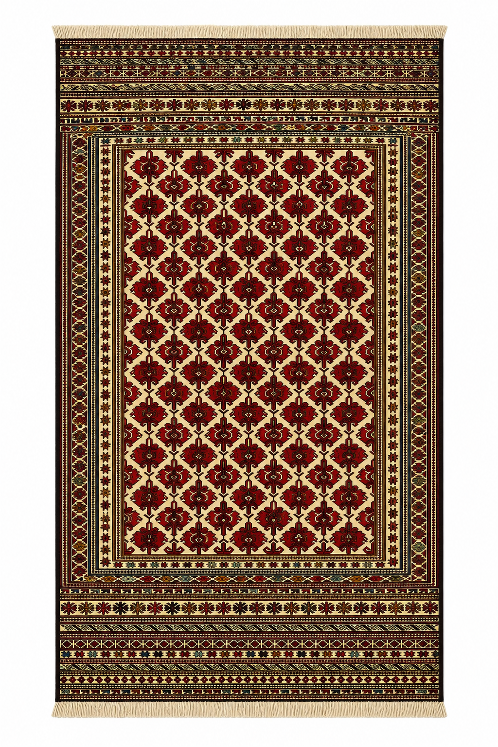 Neutral Cream Center Geometric Border Kilim