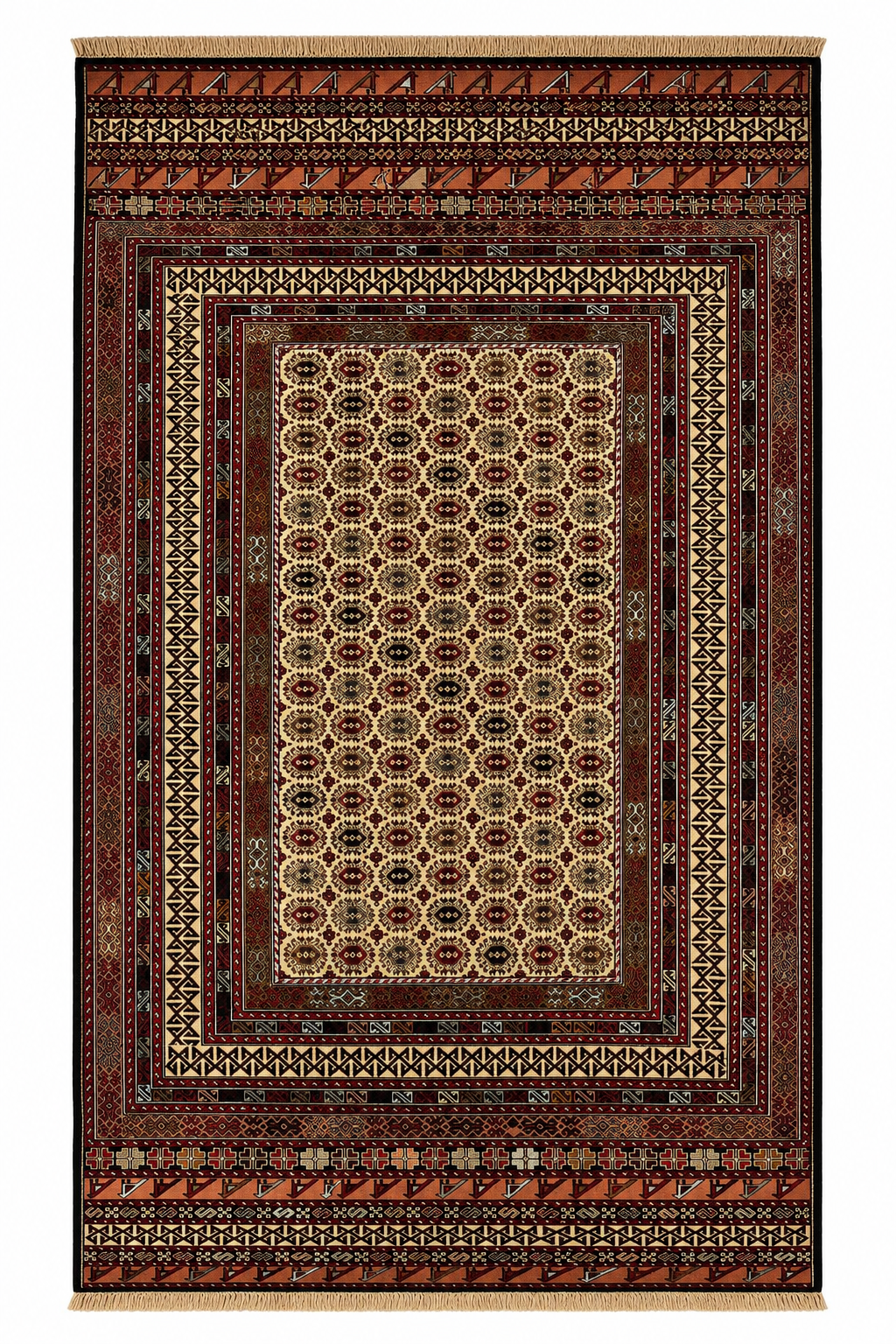 Mosaic Geometric Block Pattern Burgundy Kilim