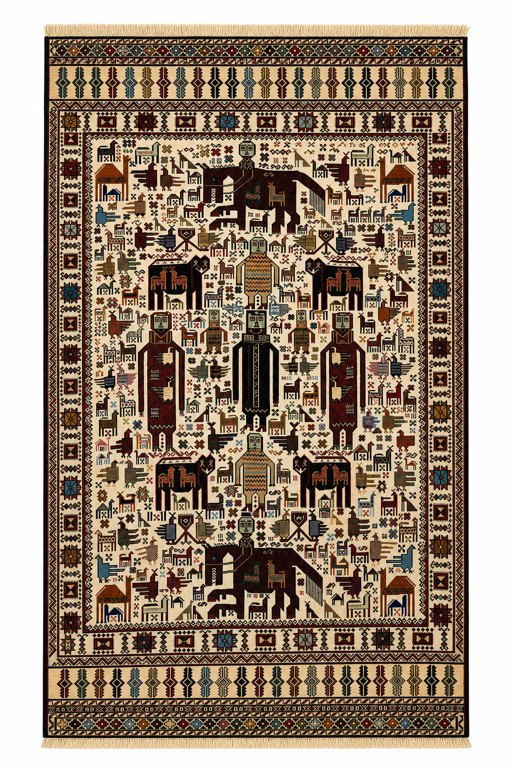 Traditional Neutral Beige Geometric Medallion Kilim