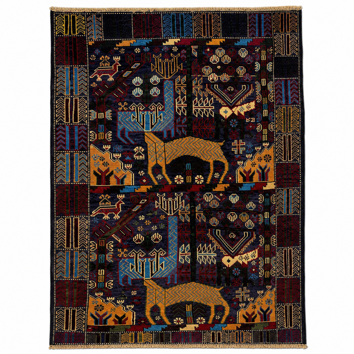 Shikargah Pictorial Woodland Wildlife Motif Dark Mat