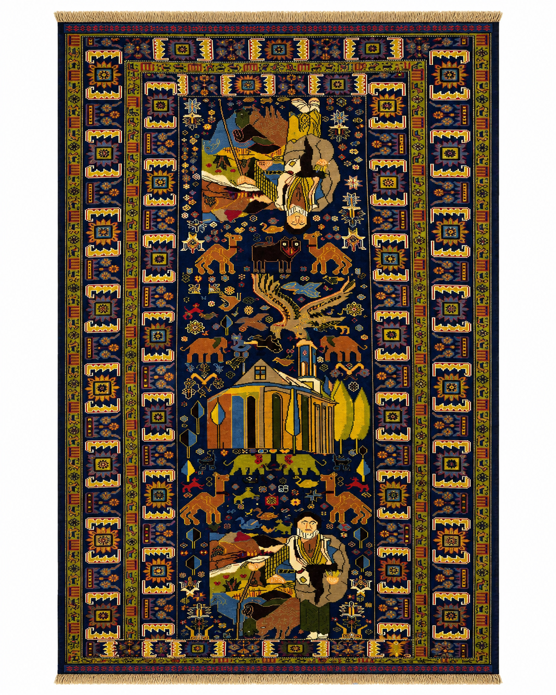Shikargah Royal Indigo Hunting Scene Long Runner Mat