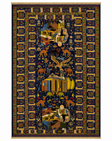 Shikargah Royal Indigo Hunting Scene Long Runner Mat