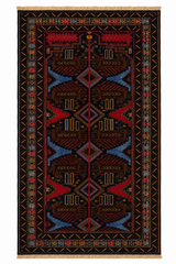 Deep Navy Baluchi Handmade Stylized Floral Motif Mat