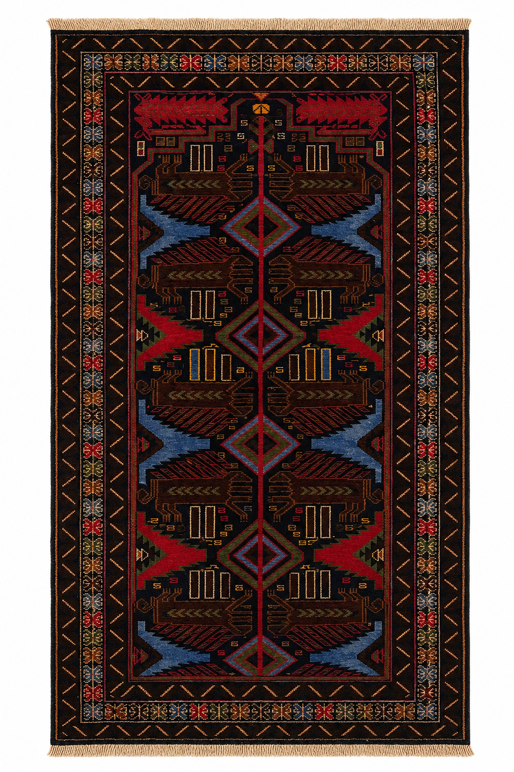 Deep Navy Baluchi Handmade Stylized Floral Motif Mat