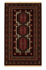 Baluchi Three-Medallion Geometric Bordered Mat