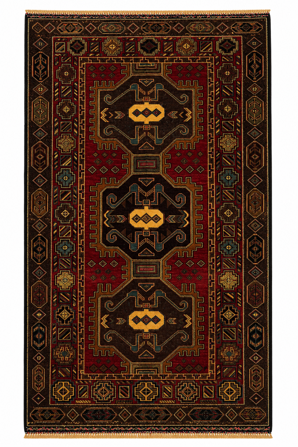 Persian Keshan Style Triple Medallion Rust Red Mat