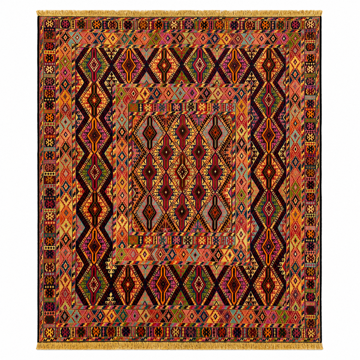 Belgic Traditional Terracotta Geometric Bordered Mat