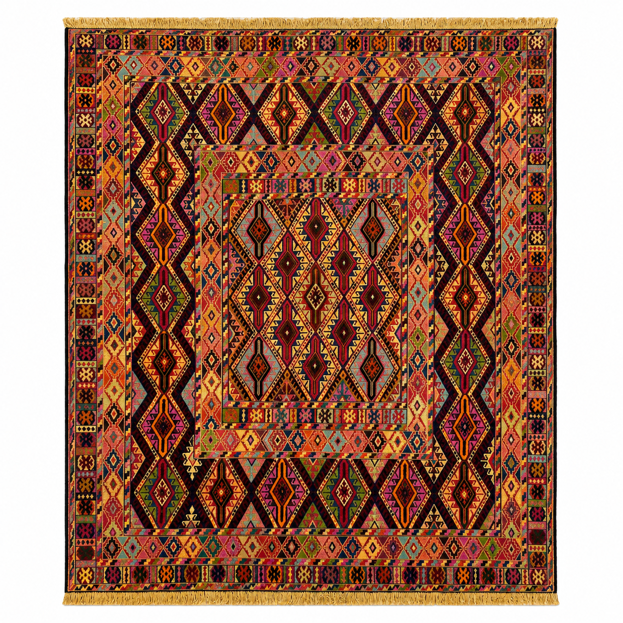 Belgic Traditional Terracotta Geometric Bordered Mat