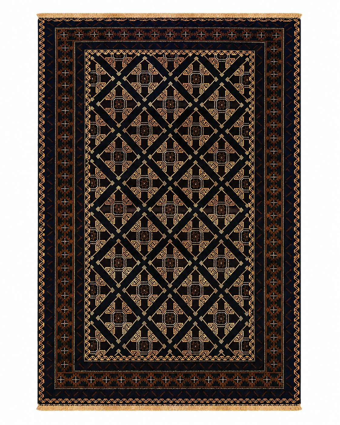 Nomadic Charcoal Tribal Geometric Grid Pattern Mat