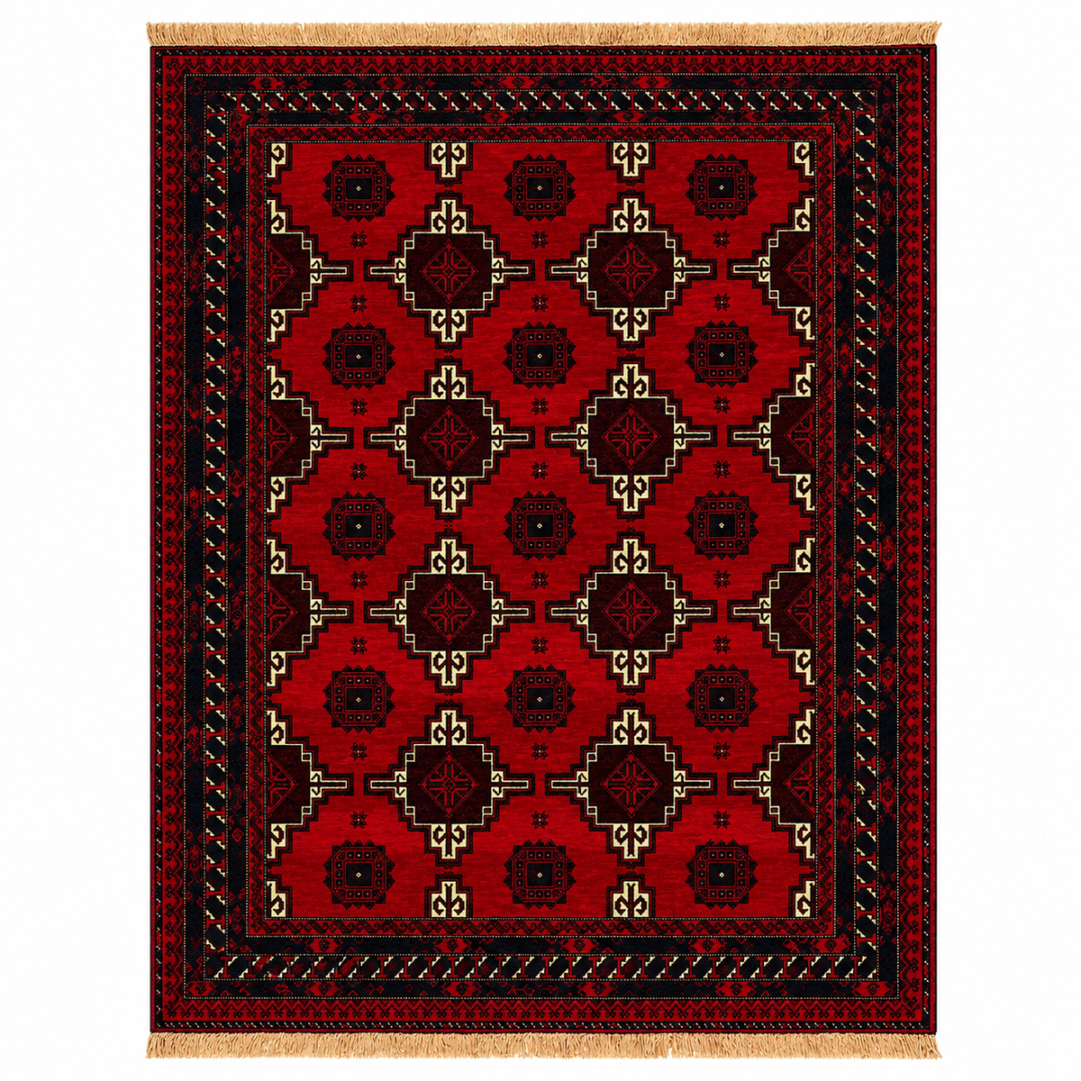 Bold Red and Charcoal Tribal Repeat Elephant Foot Gul Mat