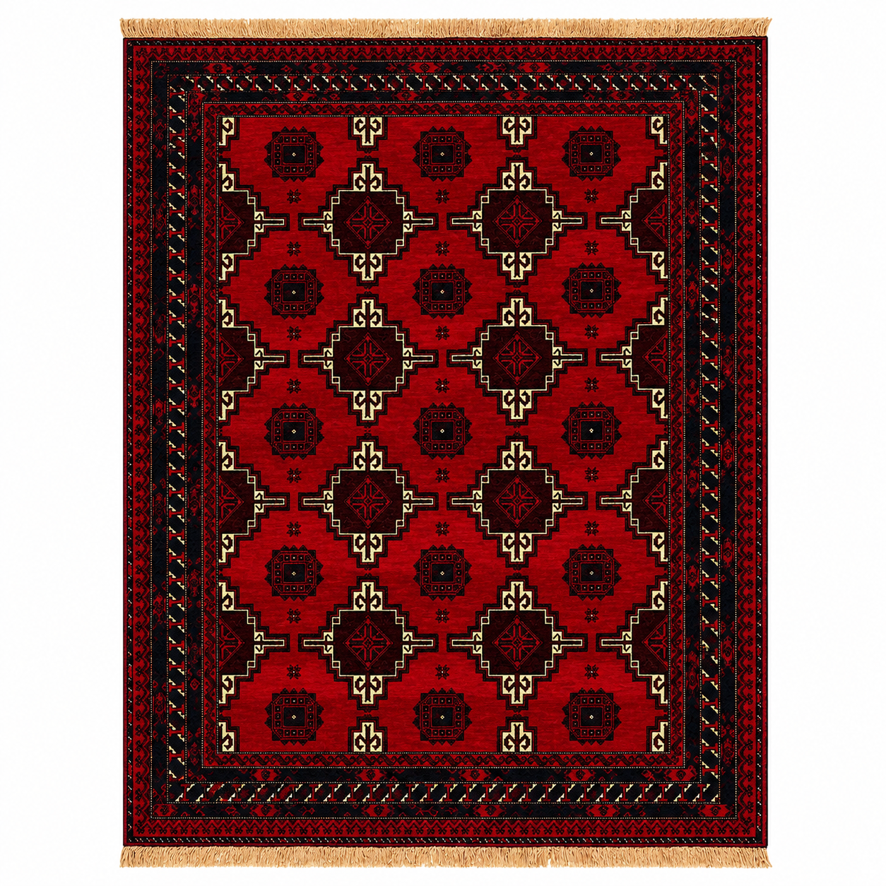 Bold Red and Charcoal Tribal Repeat Elephant Foot Gul Mat
