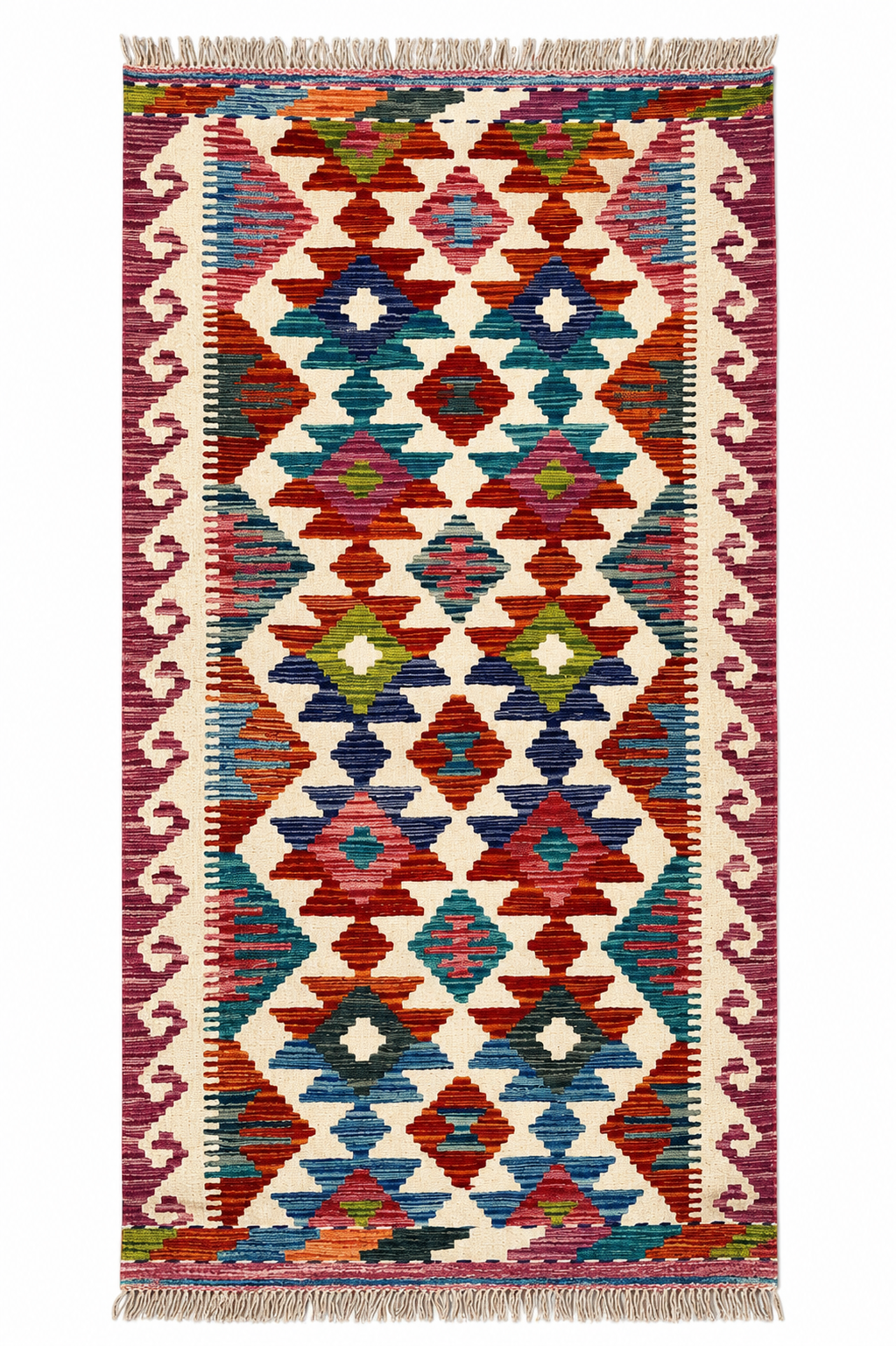 Vibrant Multi-Toned Flatweave Accent Kilim