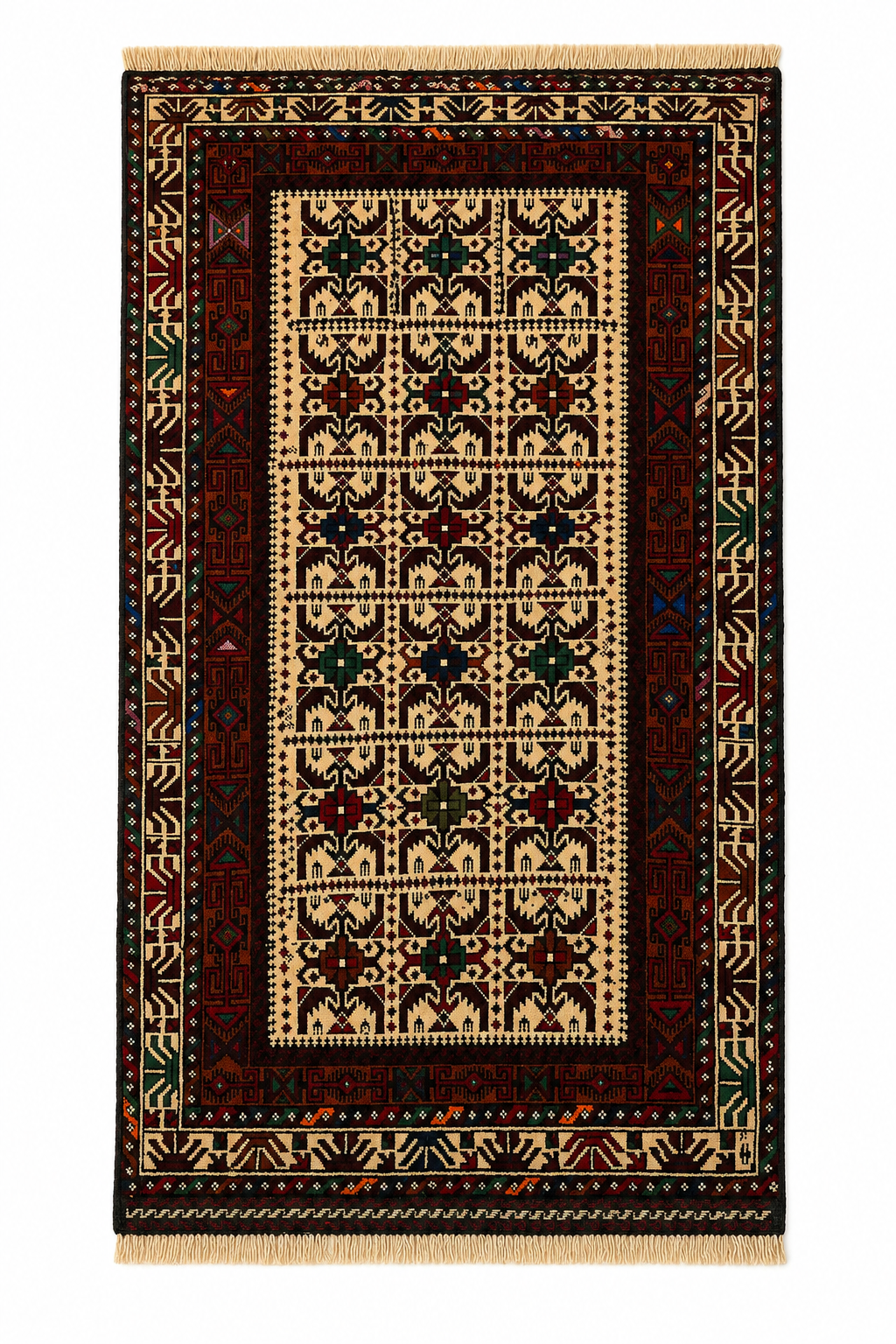 Antique Baluch Grid Compartment Rug