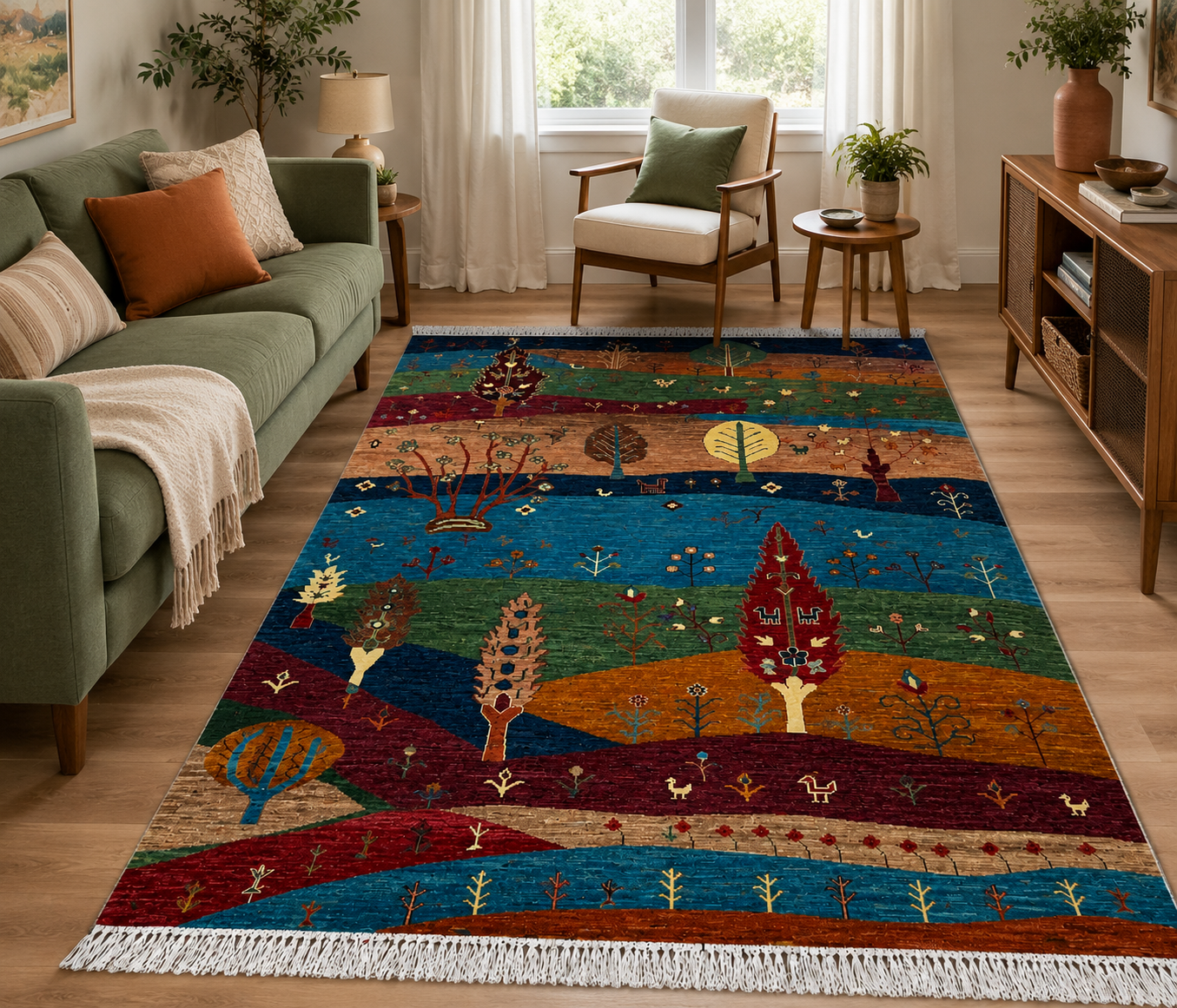 Autumn Meadow Hand-Knotted Tree of Life Area Rug