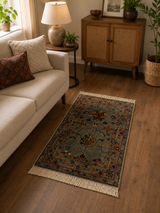 Slate Blue & Gray Floral Small Accent Rug