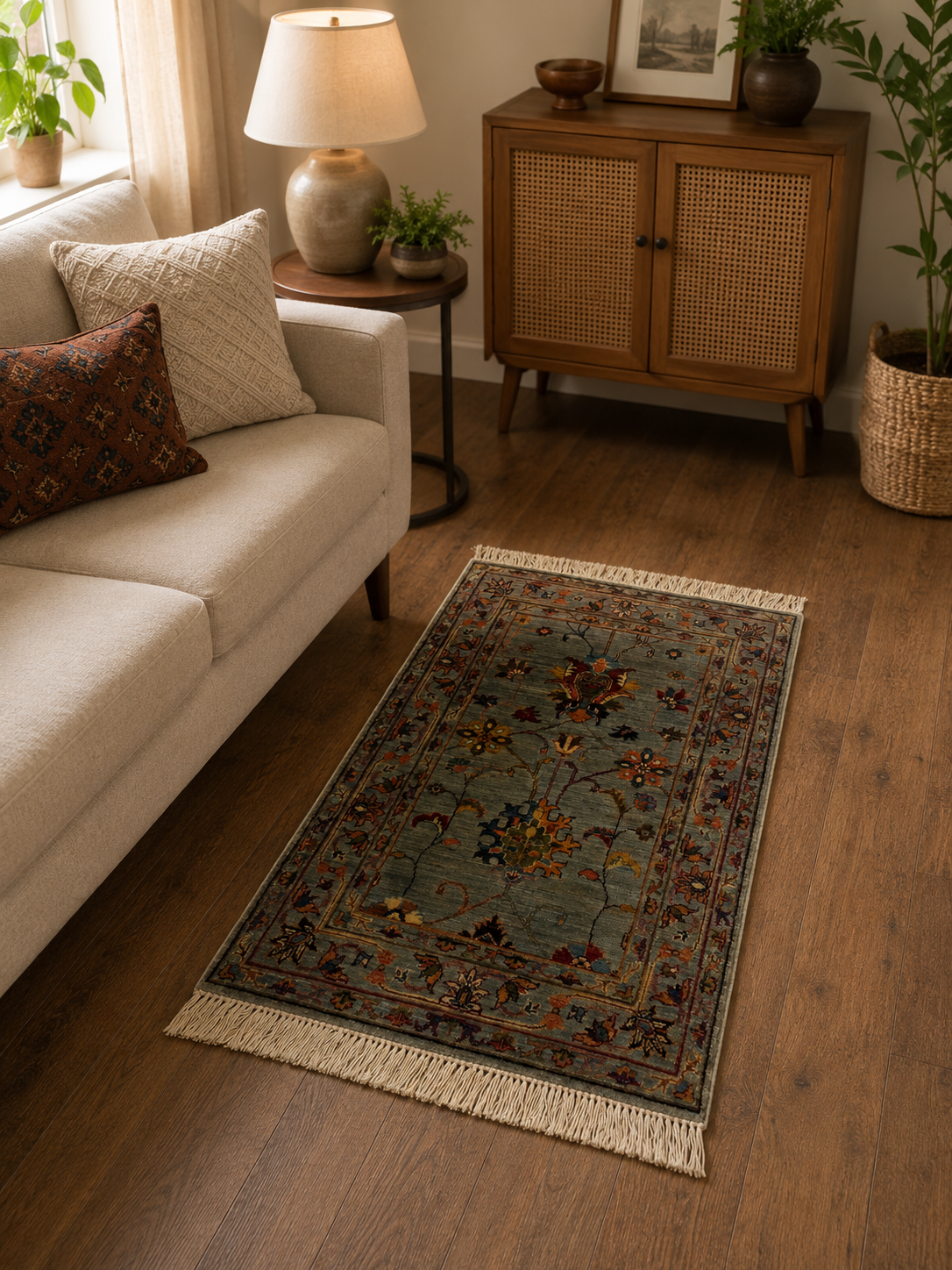 Slate Blue & Gray Floral Small Accent Rug