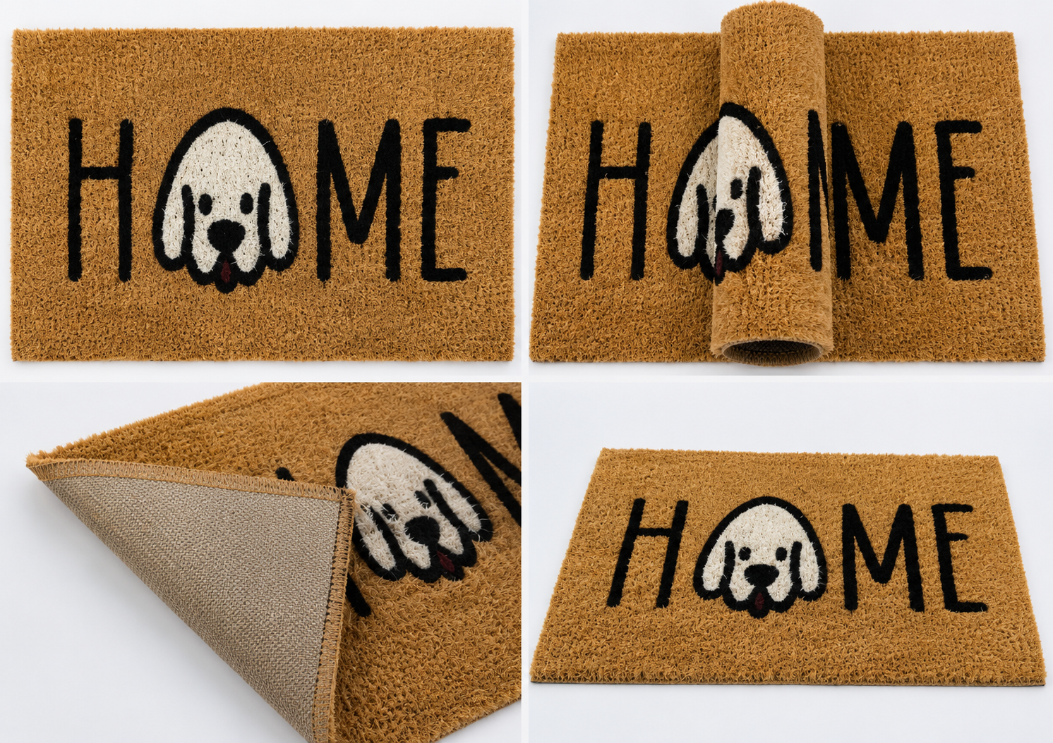"HOME" Dog Face Hand-Knotted Wool Doormat