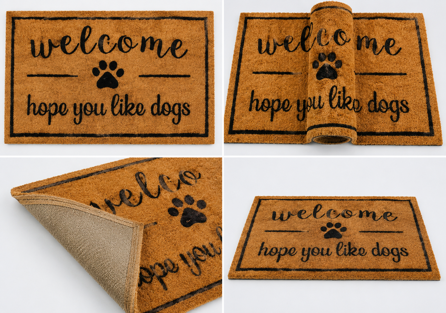 Script "Welcome" Paw Print Hand-Knotted Wool Doormat
