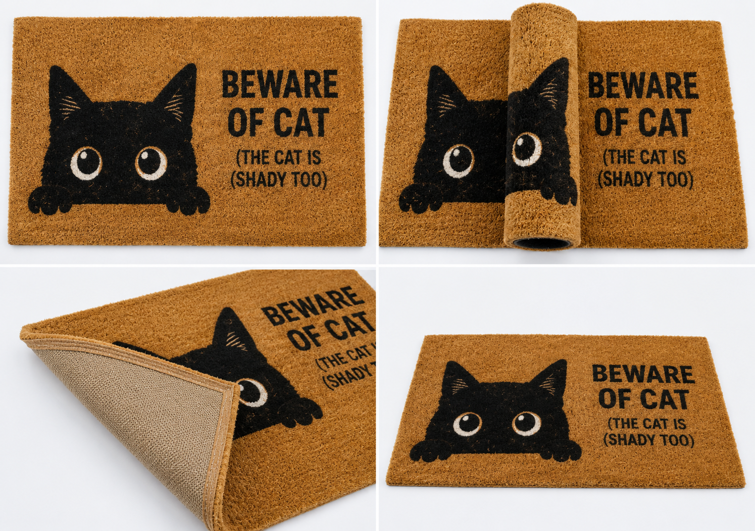Shady Cat Peeking Hand-Knotted Wool Doormat