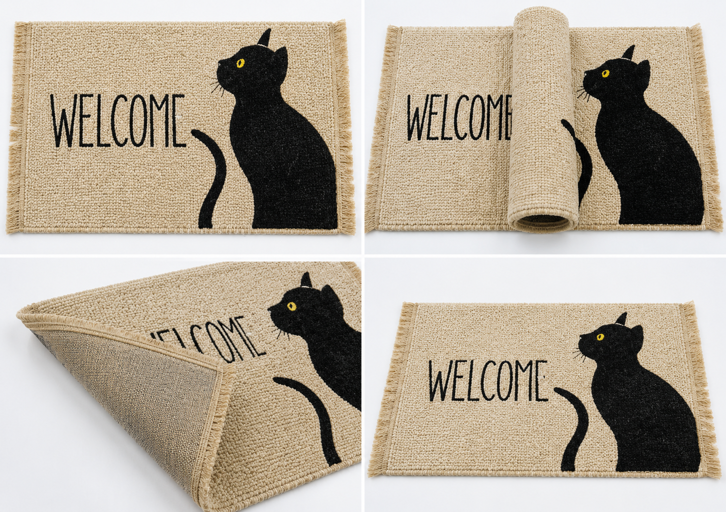 Black Cat Hand-Knotted Wool Welcome Doormat