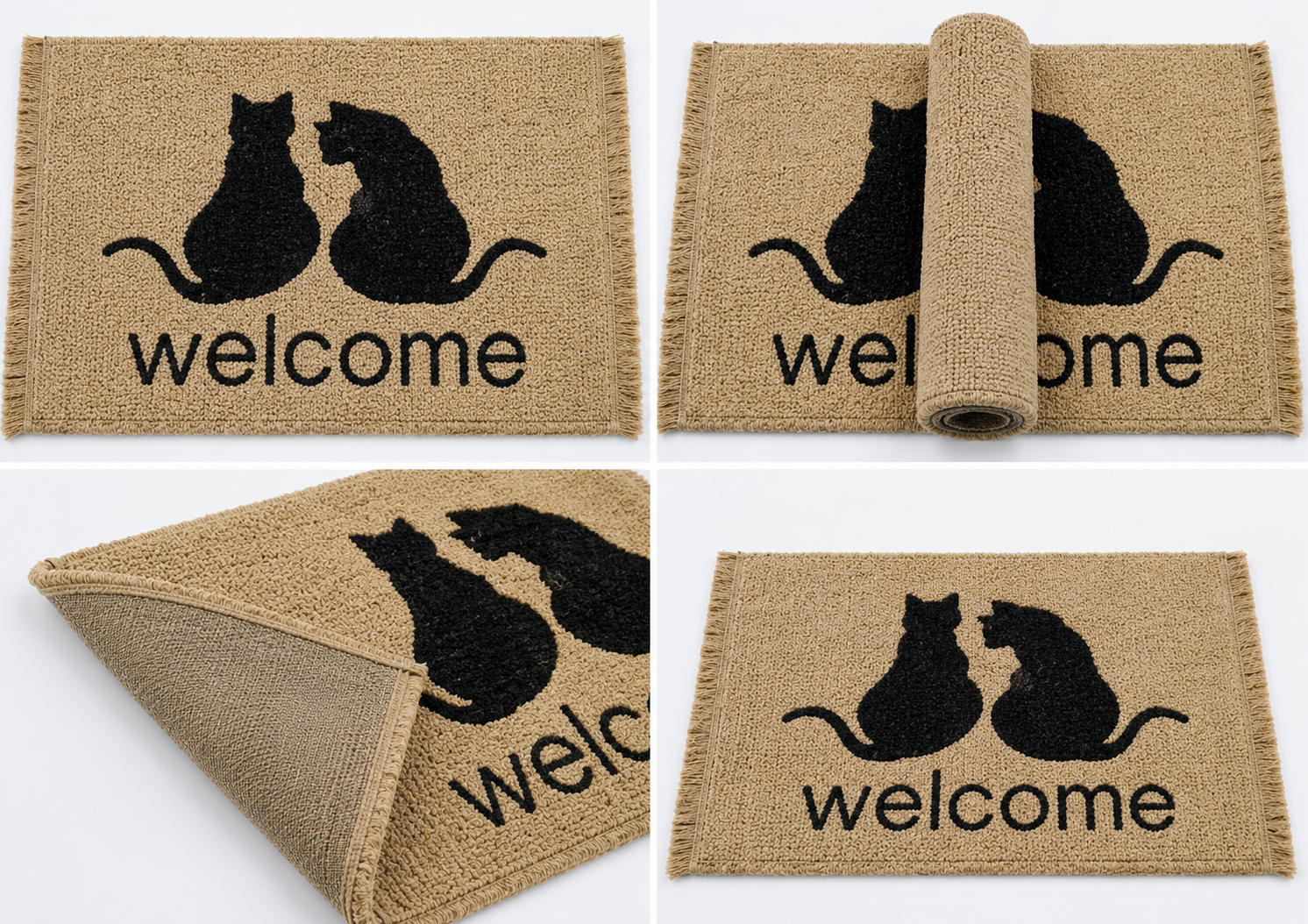 Cat Couple Hand-Knotted Wool Welcome Doormat