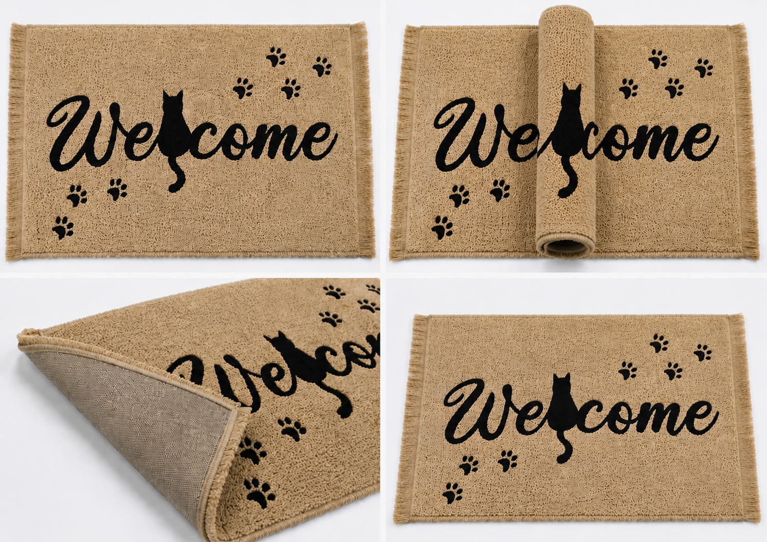 Cat & Paw Prints Hand-Knotted Wool Welcome Doormat