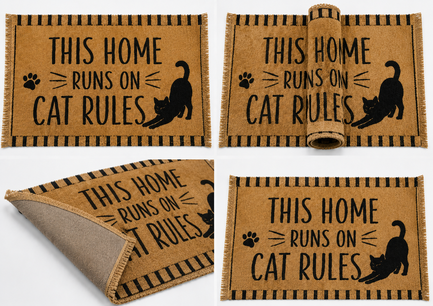 Cat Rules Hand-Knotted Wool Welcome Doormat
